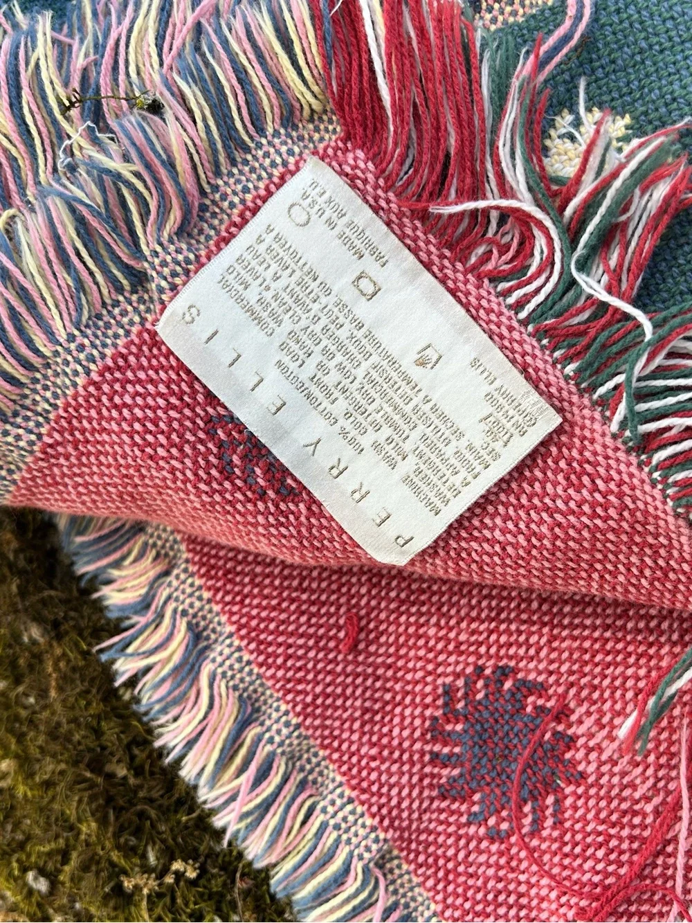 Vintage Patterned Boho Woven Throw Blanket - Teal, Pink, Cream